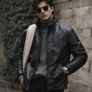 Round Tree & Yorke Black Premium Lambskin Leather Jacket Buttery Soft XL